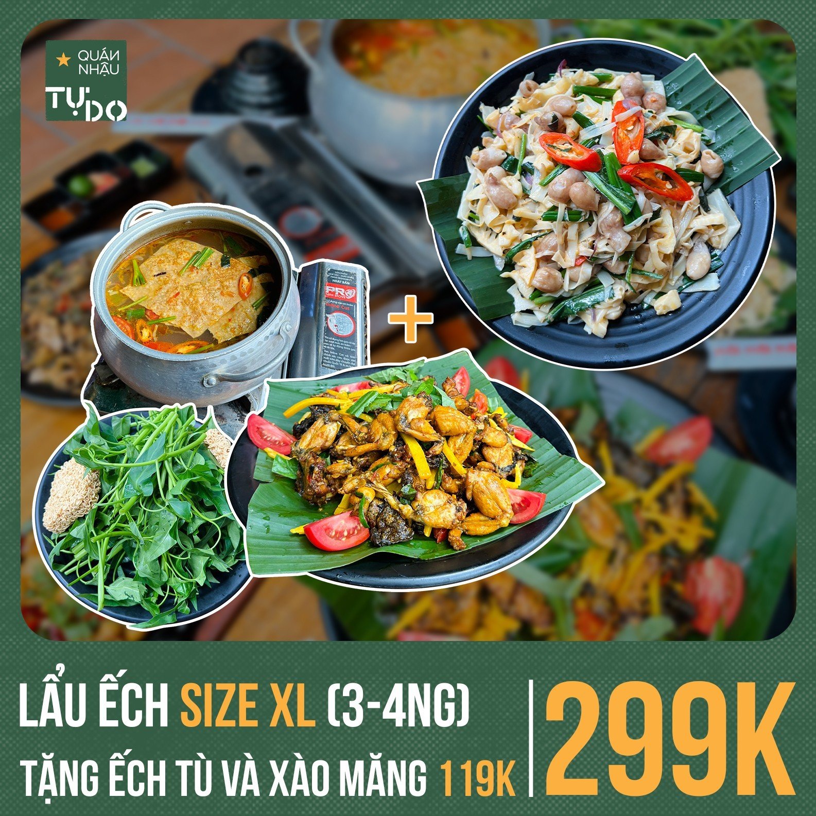 Lẩu Ếch chỉ 249k - Mua 1 tặng 1 3 lẩu ếch